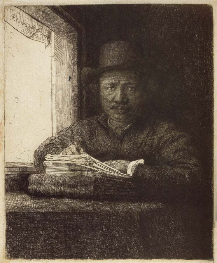 Self-Portrait,Etching at a Window